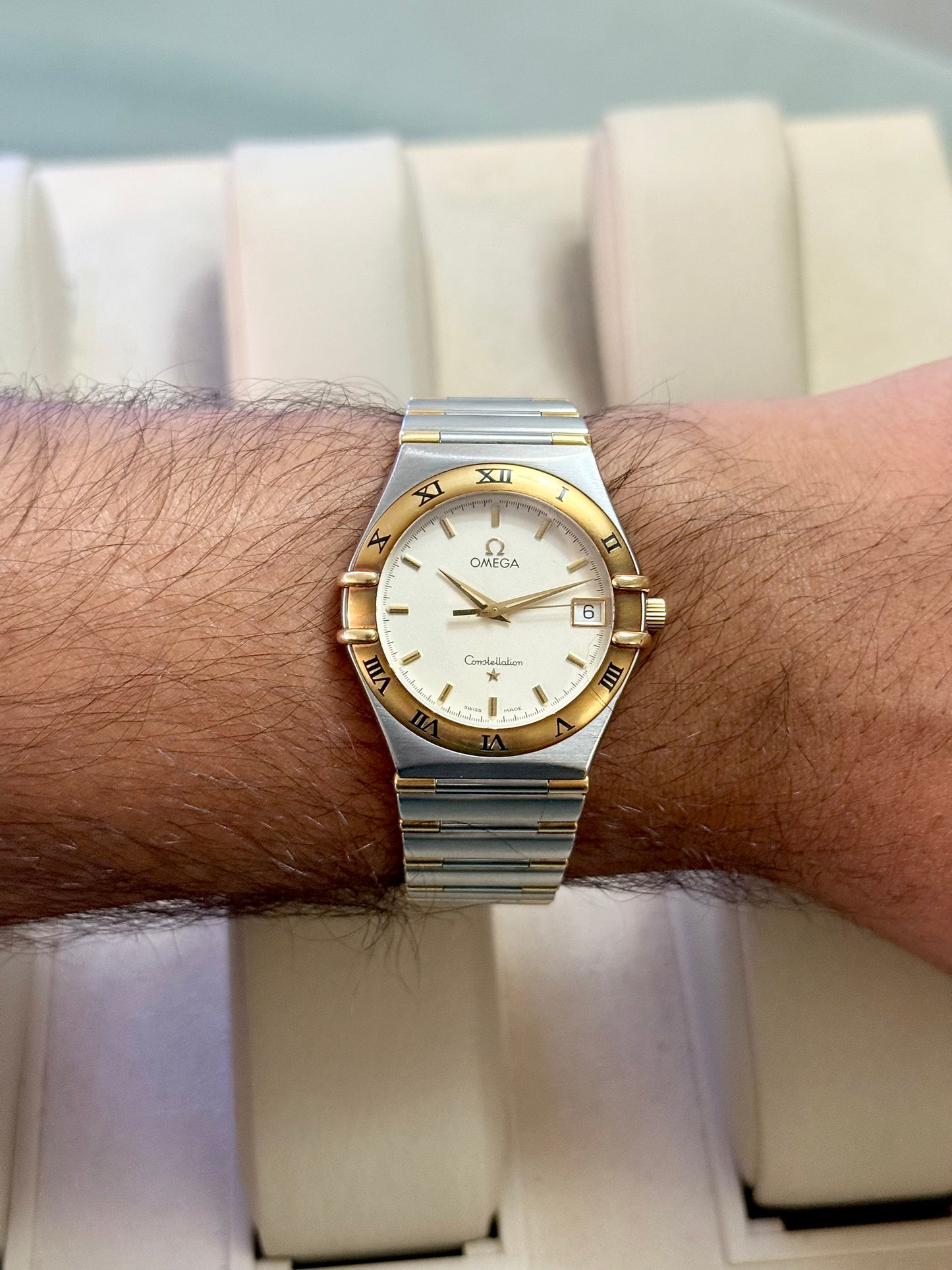 🟢 Omega Constellation Manhattan Barras de Oro 18K (moderno) Box & Papers 🟢