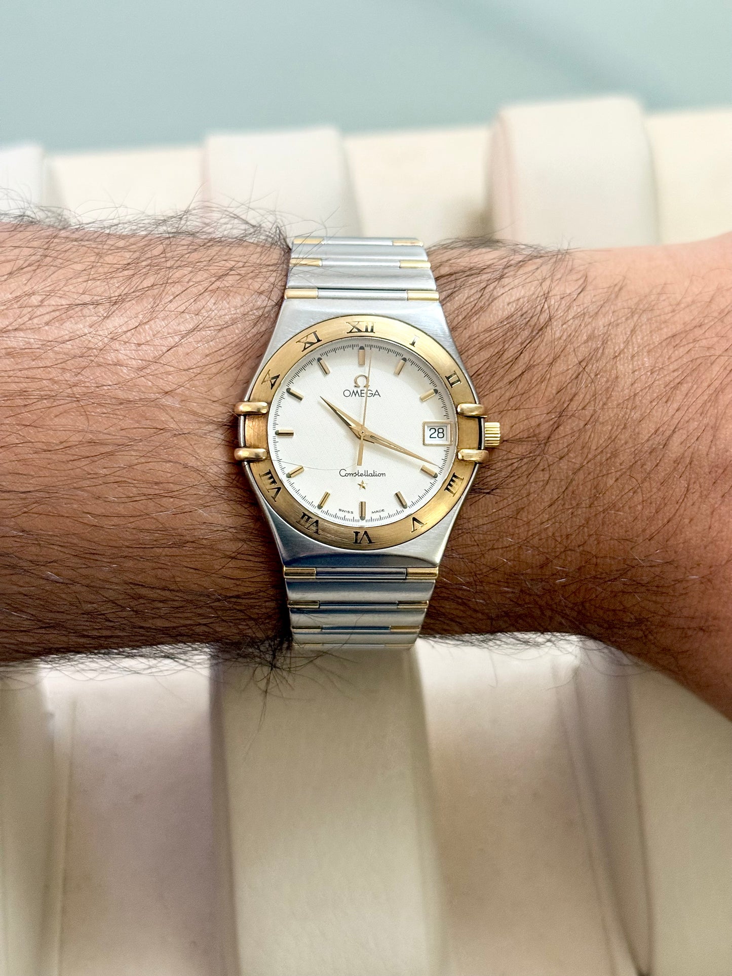 🟢 Omega Constellation Manhattan Barras de Oro 18K (moderno) + Box🟢