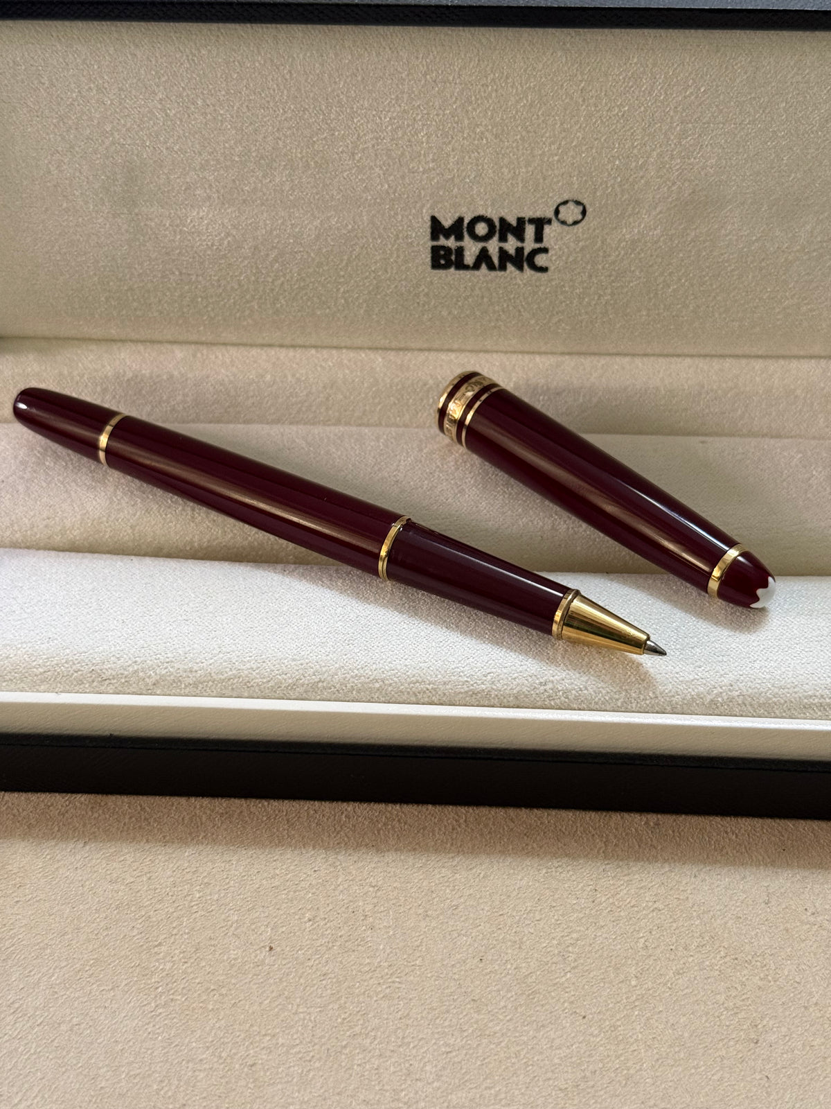 🟢 Pluma Montblanc Meisterstück Classique Chapado en Oro Amarillo (burgundy) w/Box 🟢